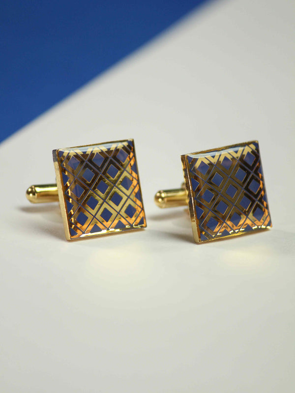 Gold & Navy Geometric Square Cufflinks