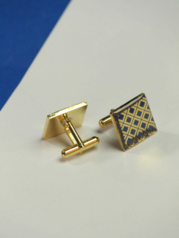 Gold & Navy Geometric Square Cufflinks