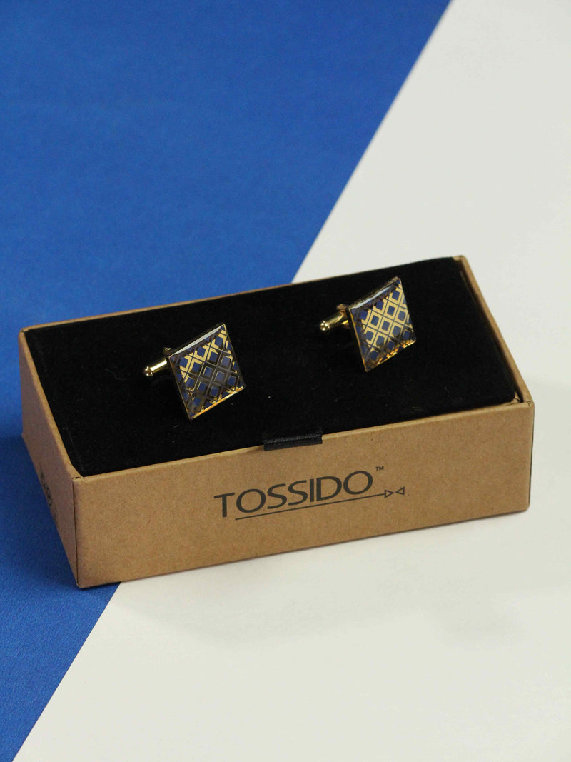 Gold & Navy Geometric Square Cufflinks