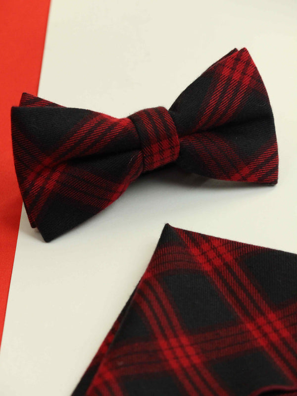 Black & Red Check Bowtie & Pocket Square Set