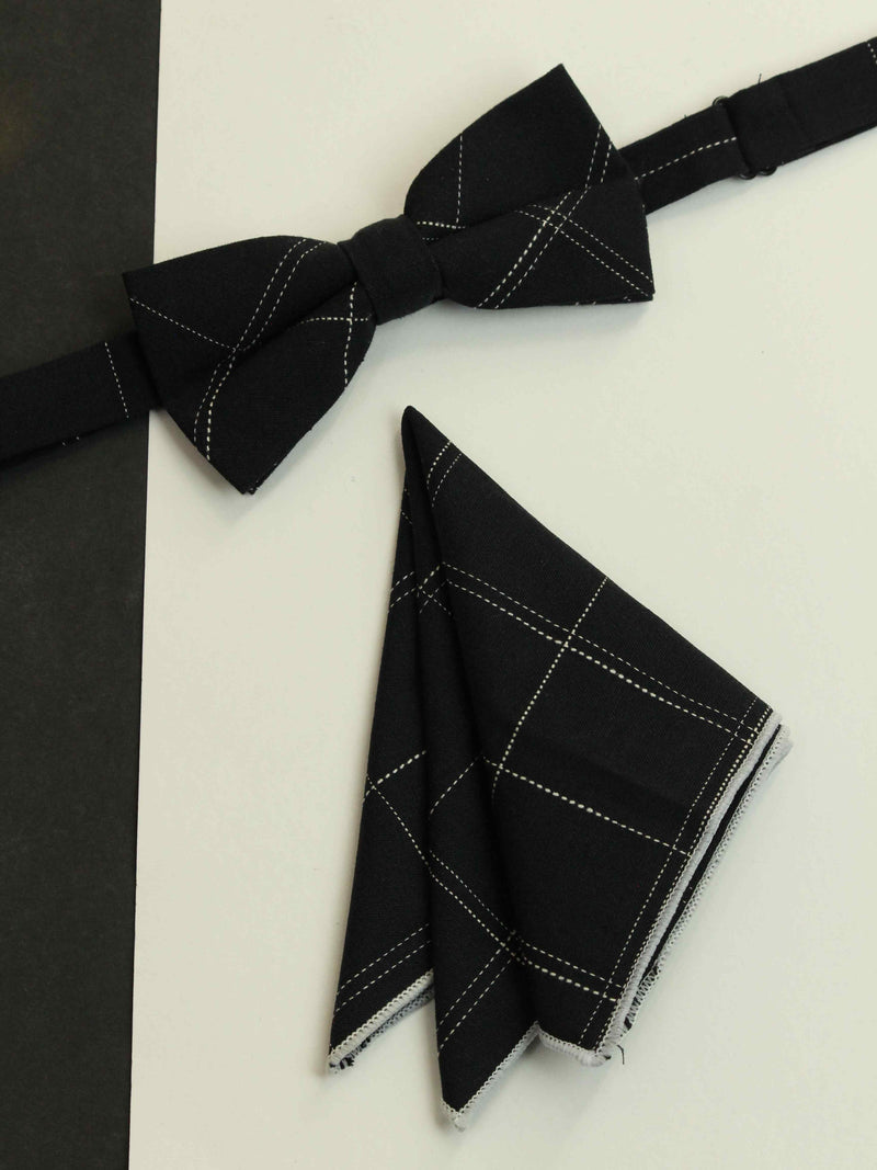 Black Check Bowtie & Pocket Square Set