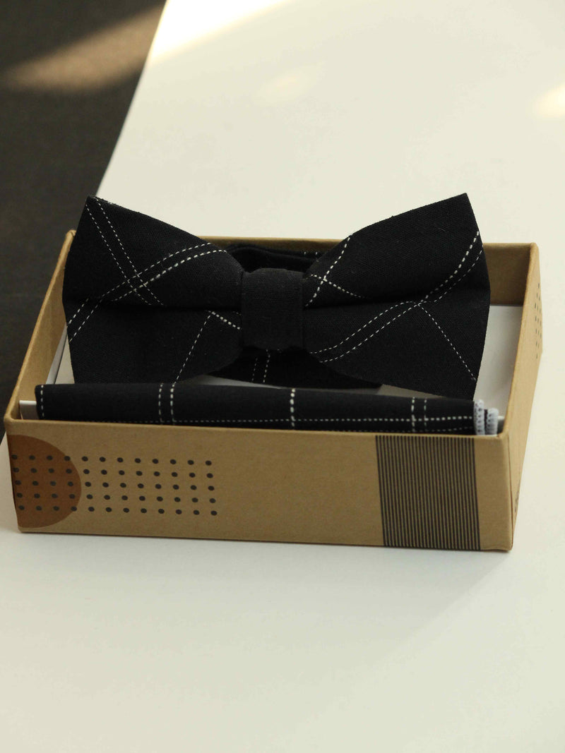 Black Check Bowtie & Pocket Square Set