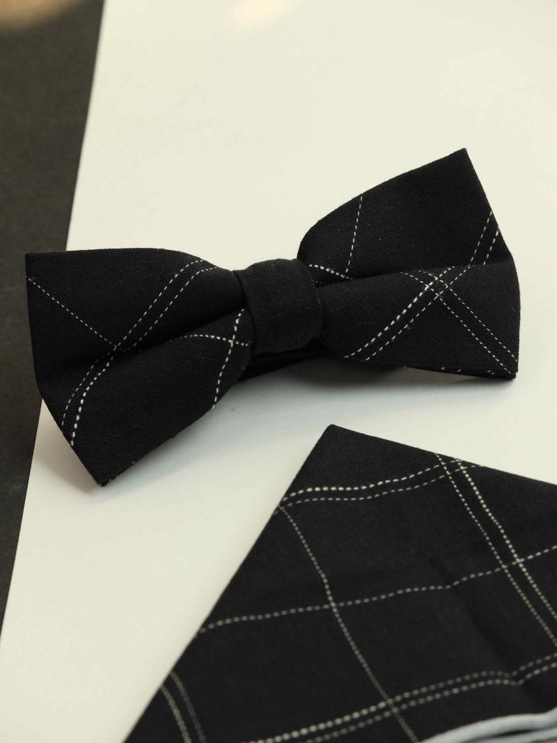 Black Check Bowtie & Pocket Square Set