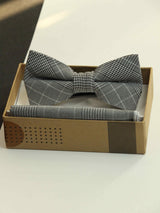 Grey Check Bowtie & Pocket Square Set