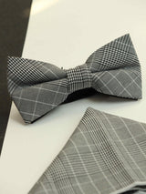 Grey Check Bowtie & Pocket Square Set