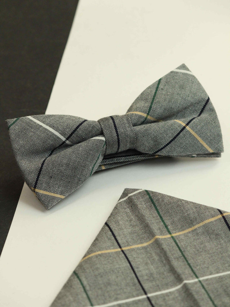 Grey Check Bowtie & Pocket Square Set