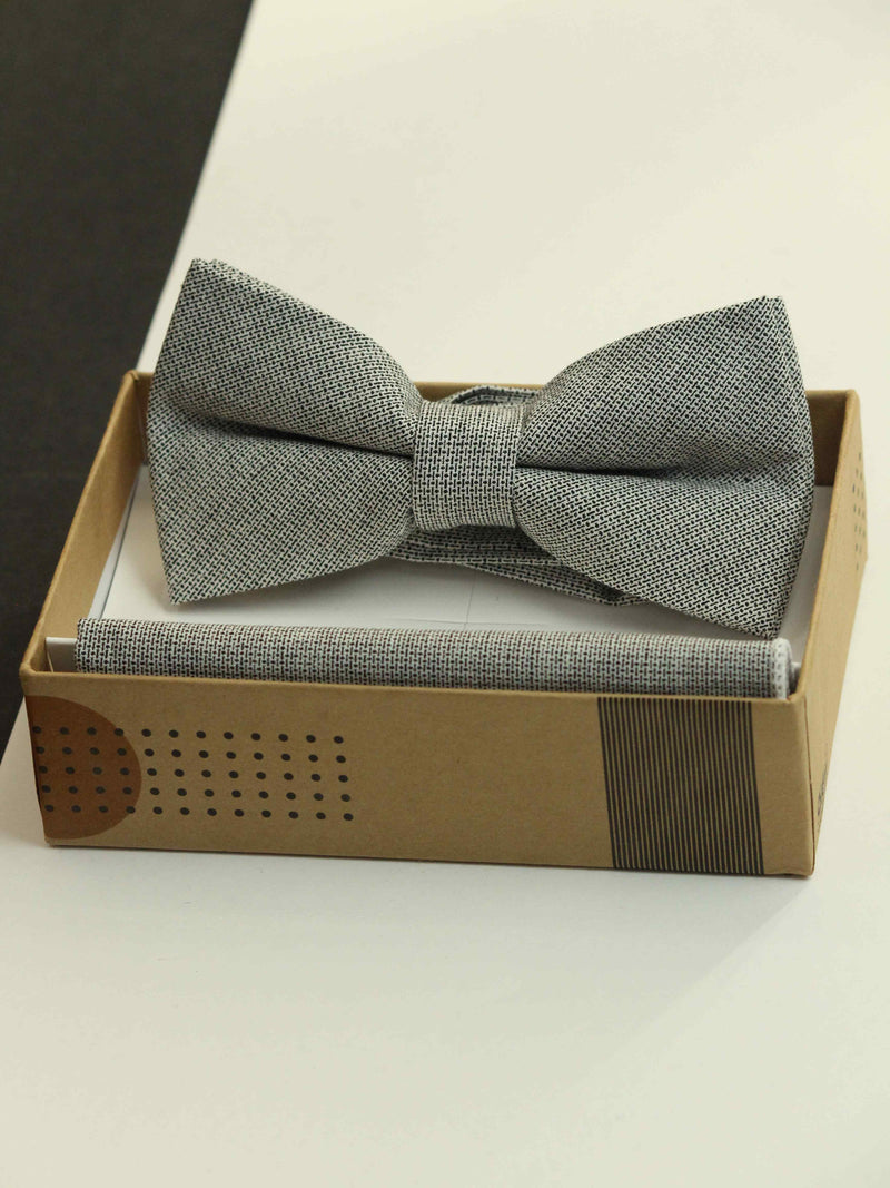 Grey Geometric Bowtie & Pocket Square Set