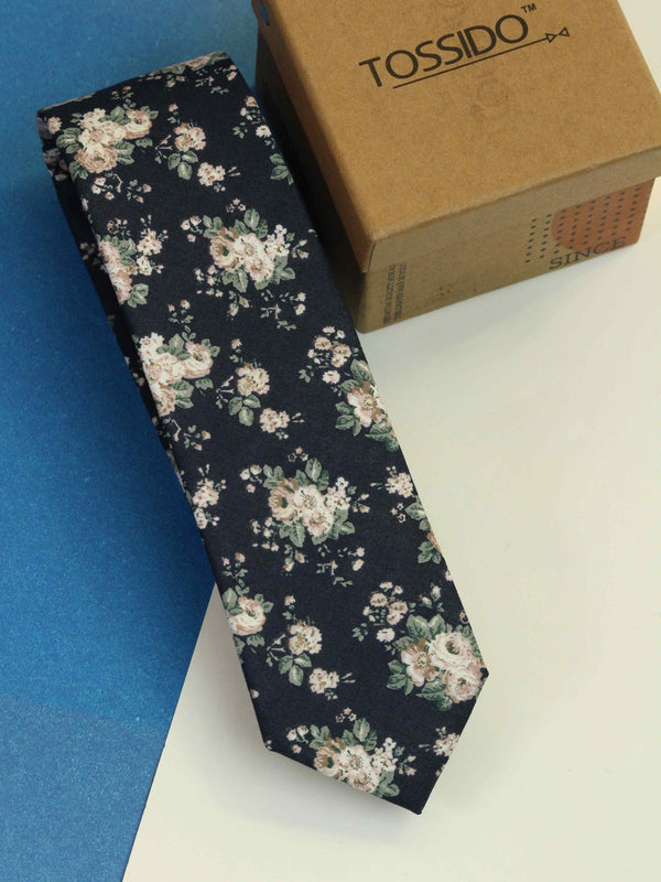 Blue Floral Skinny Necktie