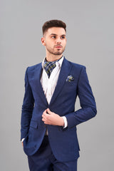 Blue Check Woven Cravat & Pocket Square Set