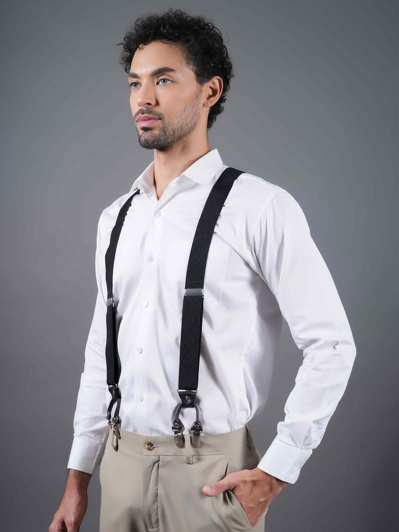 Classic Black Elastic Suspender with Vegan Leather Patch