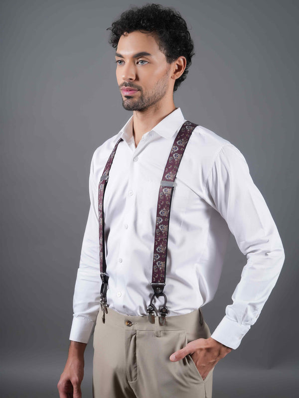 Wine Paisley Suspender with Vegan Leather patch