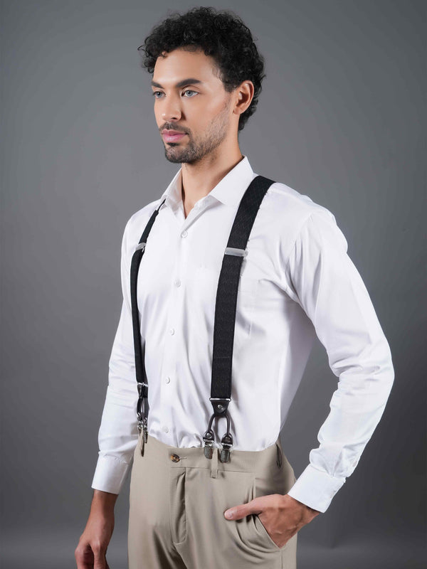 Black Elastic Suspender with Self-Checks