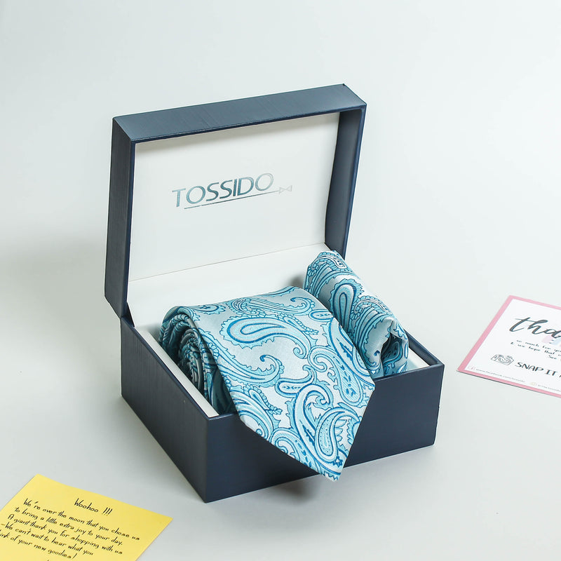 Blue Paisley Necktie & Pocket Square Giftset