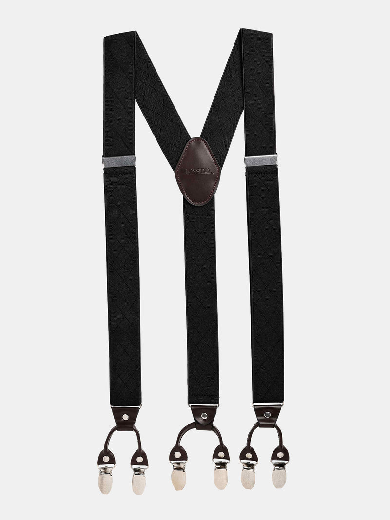 Classic Black Elastic Suspender with Vegan Leather Patch