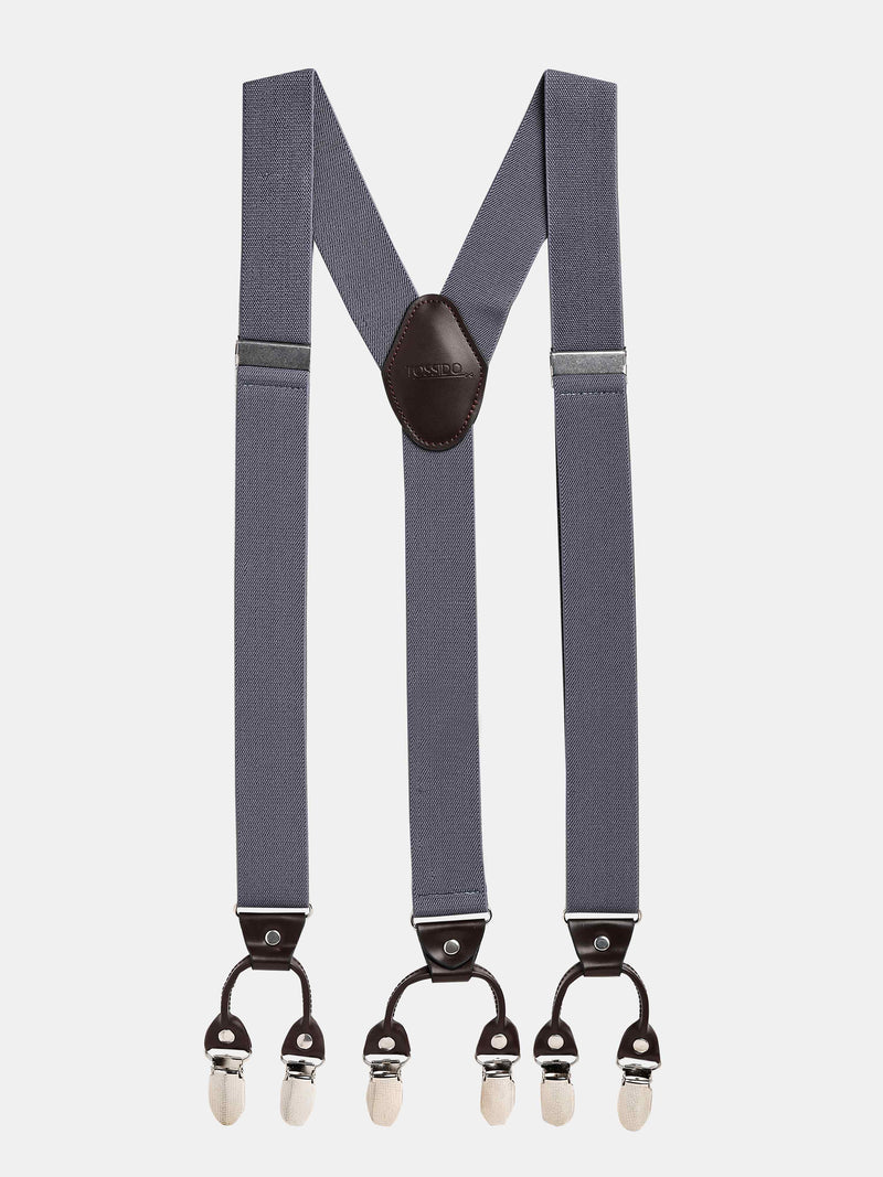 Premium Grey Elastic Suspender with Vegan Leather Patch