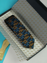 Blue & Mustard Tiger Handmade Silk Necktie