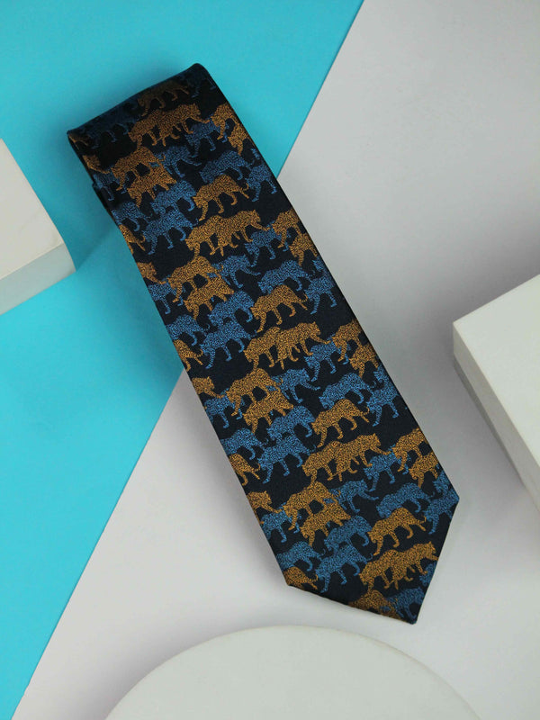 Blue & Mustard Tiger Handmade Silk Necktie