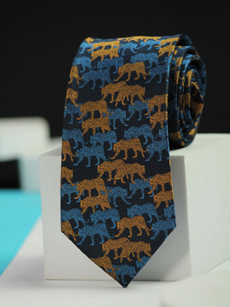 Blue & Mustard Tiger Handmade Silk Necktie