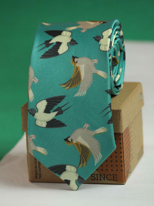 Teal Bird Printed Necktie