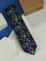 Navy Blue Floral Skinny Necktie