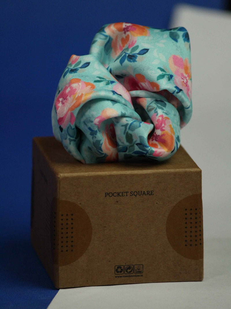 Turquoise Floral Pocket Square