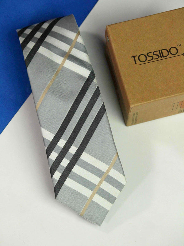 Grey Stripe Woven Necktie