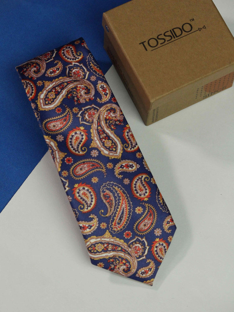 Blue Paisley Printed Necktie