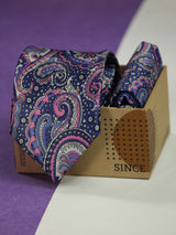 Blue Paisley Printed Necktie and Pocket Square Set