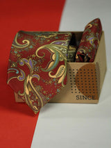 Brown Paisley Printed Necktie and Pocket Square Set