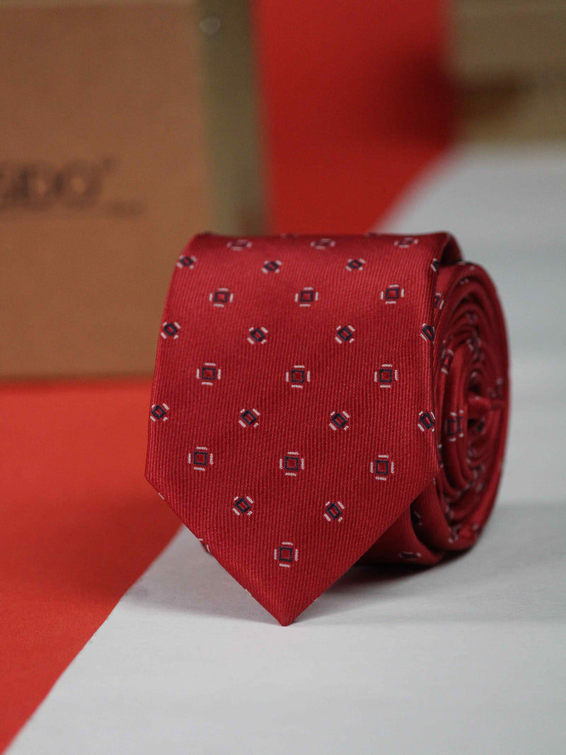Red Geometric Skinny Necktie