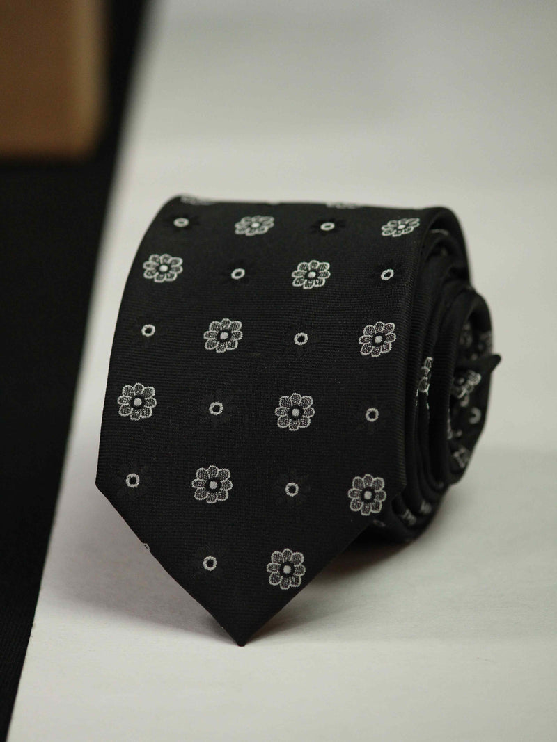 Black Floral Skinny Necktie