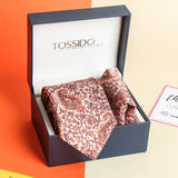 Burnt Red Floral Printed Necktie & Pocket Square Giftset