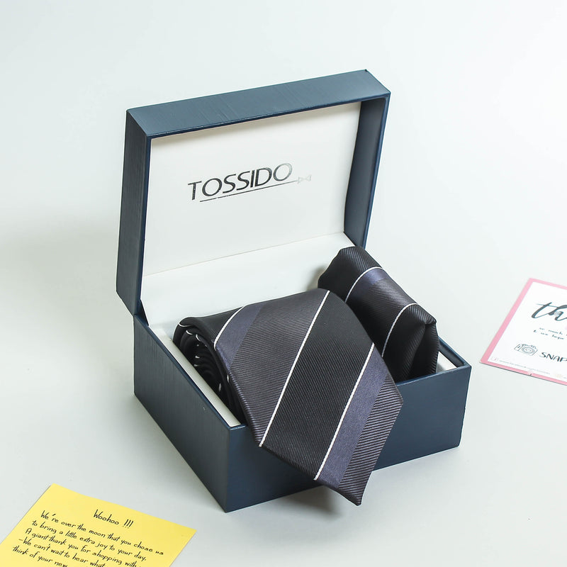 Black Stripe Necktie & Pocket Square Giftset