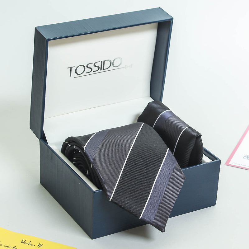 Black Stripe Necktie & Pocket Square Giftset