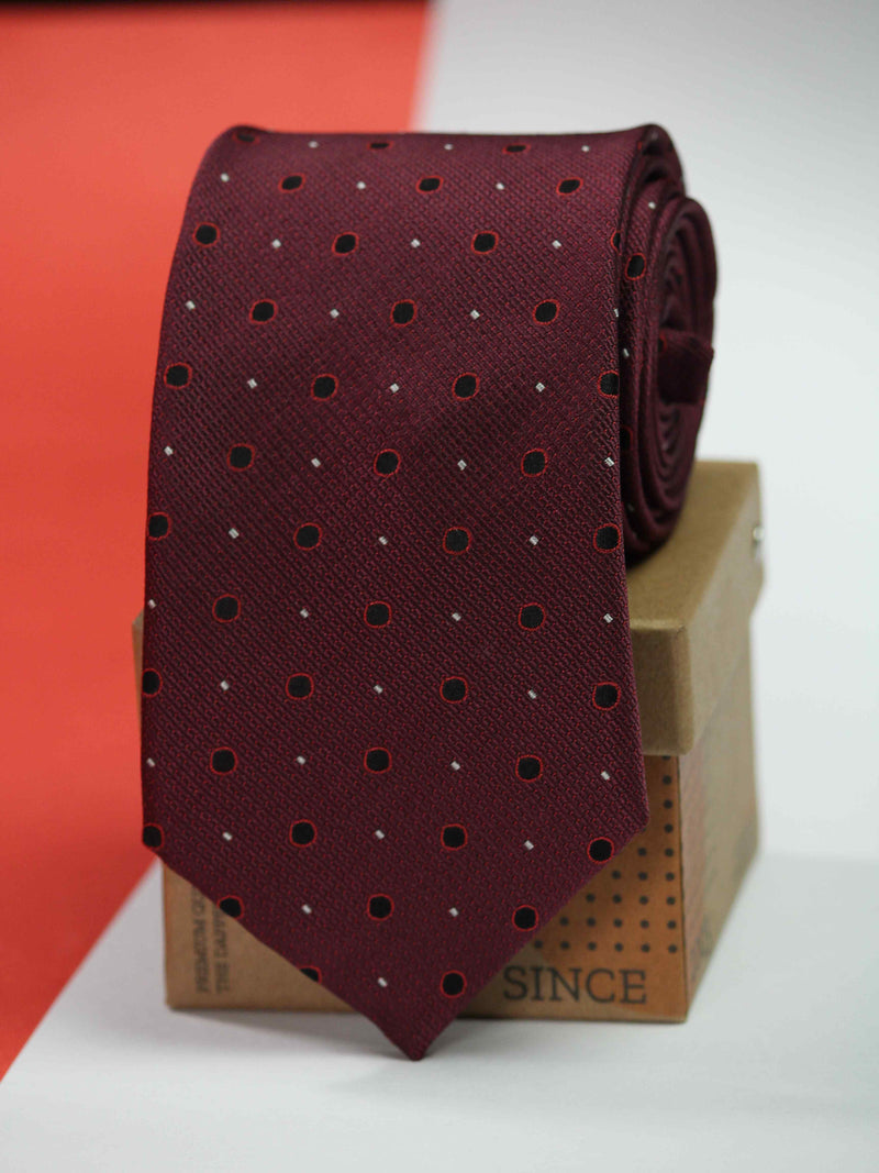 Maroon Geometric Silk Necktie