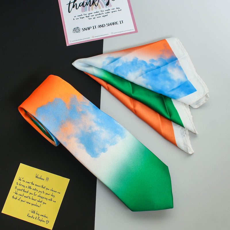 Flag Tricolor Printed Necktie & Pocket Square Giftset