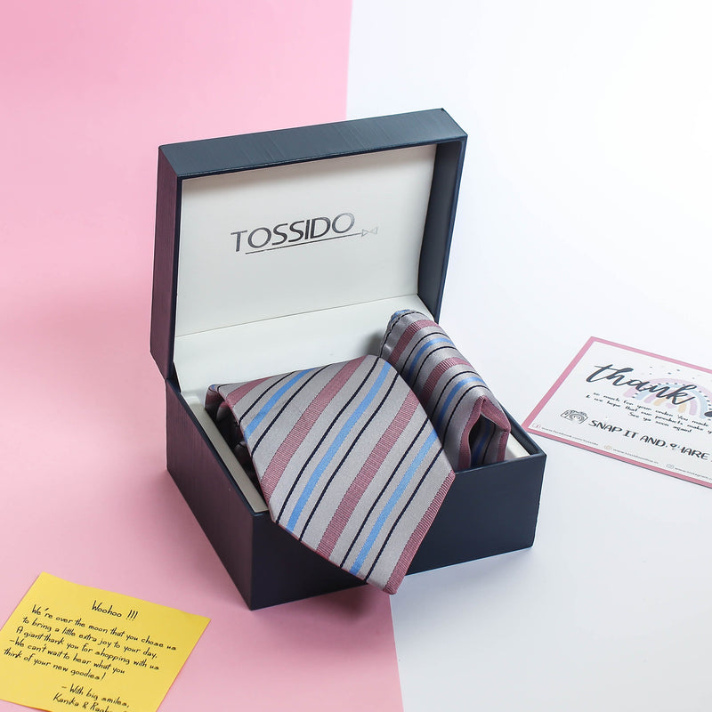 Silver Stripe Necktie & Pocket Square Giftset