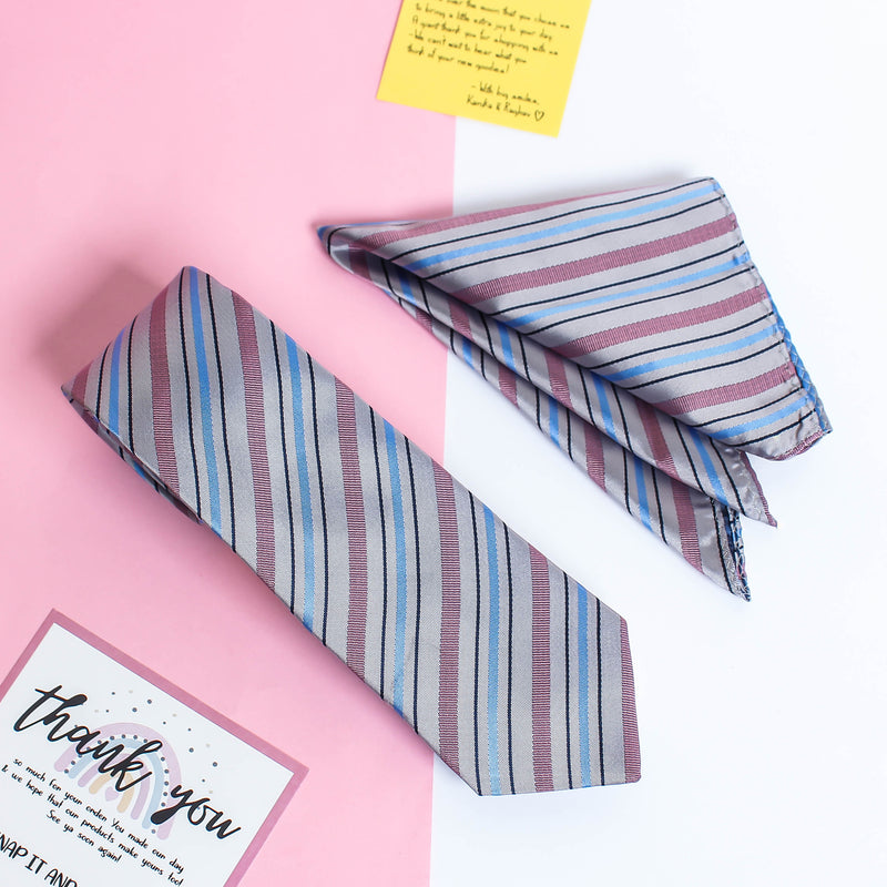 Silver Stripe Necktie & Pocket Square Giftset