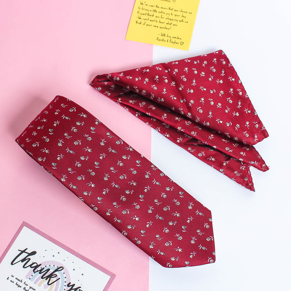 Red Floral Necktie & Pocket Square Giftset