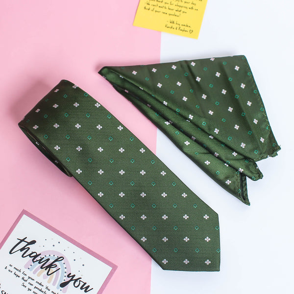 Green Geometric Necktie & Pocket Square Giftset