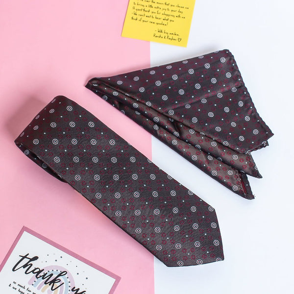 Grey Geometric Necktie & Pocket Square Giftset