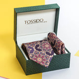 Purple Geometric Printed Necktie & Pocket Square Giftset