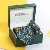 Teal Floral Printed Necktie & Pocket Square Giftset