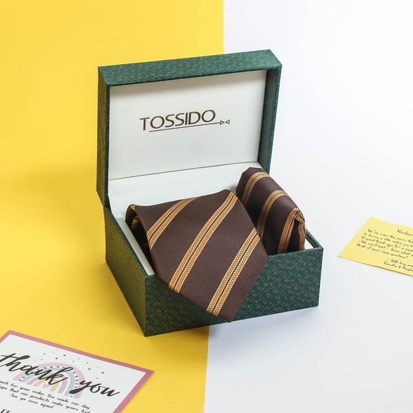 Brown Stripe Necktie & Pocket Square Giftset