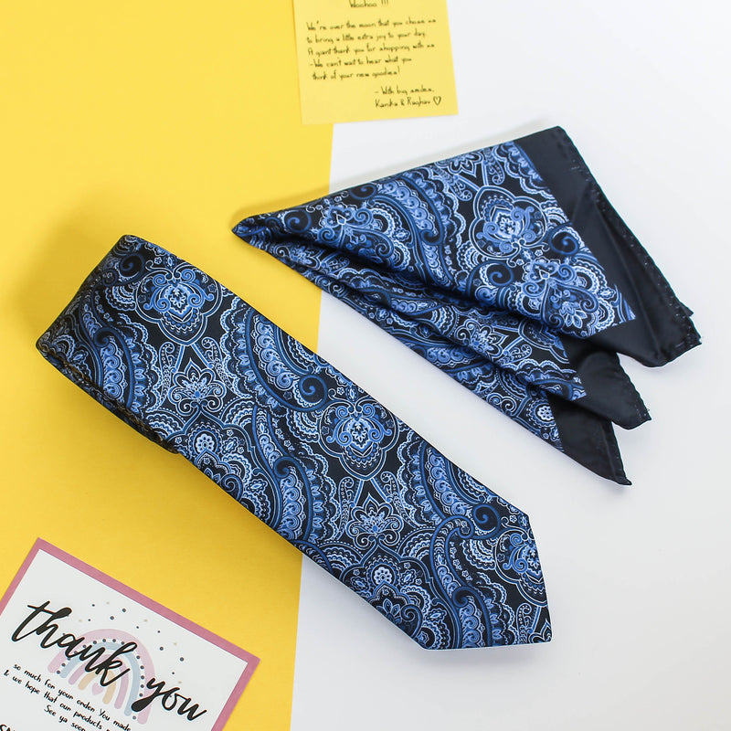 Blue Paisley Printed Necktie & Pocket Square Giftset