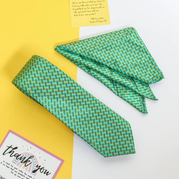 Green Geometric Necktie & Pocket Square Giftset