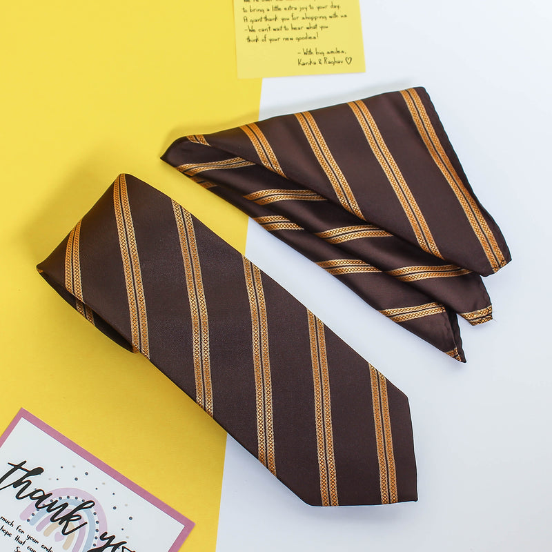 Brown Stripe Necktie & Pocket Square Giftset