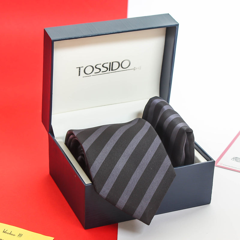 Black Stripe Necktie & Pocket Square Giftset