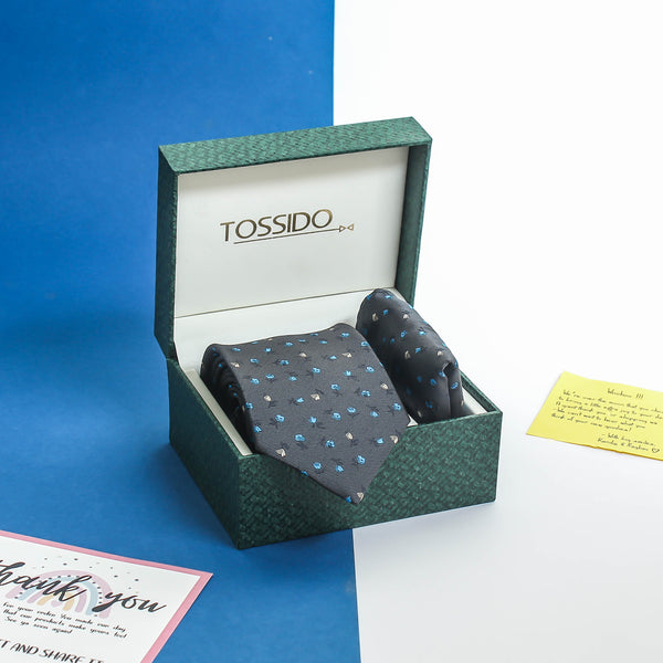 Grey Floral Necktie & Pocket Square Giftset