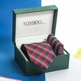 Maroon Check Necktie & Pocket Square Giftset